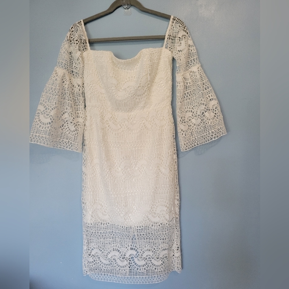 Bardot Off Shoulder Lace Dress Size 6 White